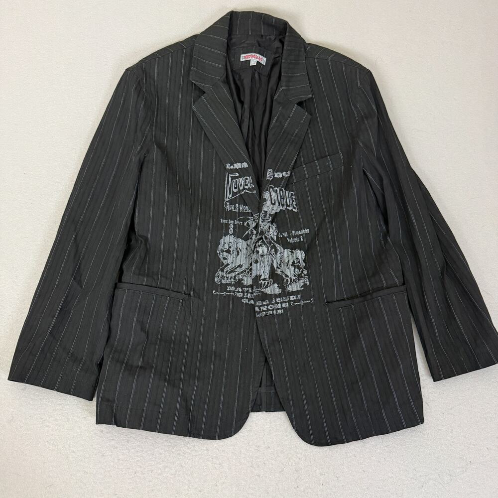 Red Squad Blazer Jacket XL Black Pinstripe Graphic Lined Canada Made